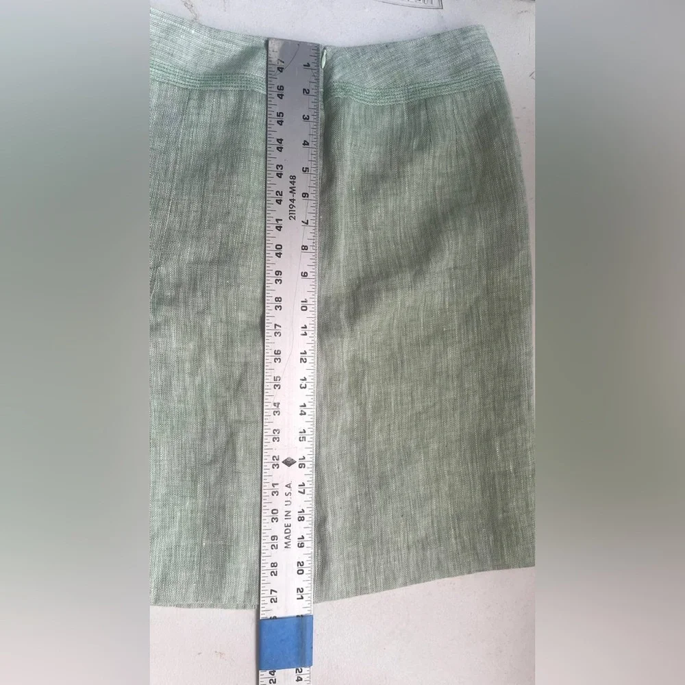 Loft‎ Ann Taylor Women’s Skirt  Green A Line Pleated 100% Linen Lined Sz 8